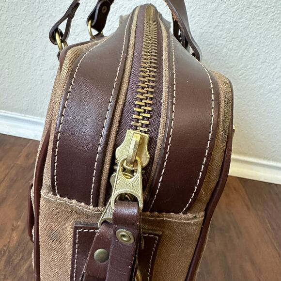 THE WHITE WING Bag Brown Canvas Leather Briefcase Messenger Crossbody Business - Picture 7 of 16